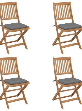 VidaXL Tuinstoelen 4 st inklapbaar met kussens massief acaciahout