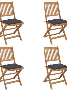 VidaXL Tuinstoelen 4 st inklapbaar met kussens massief acaciahout