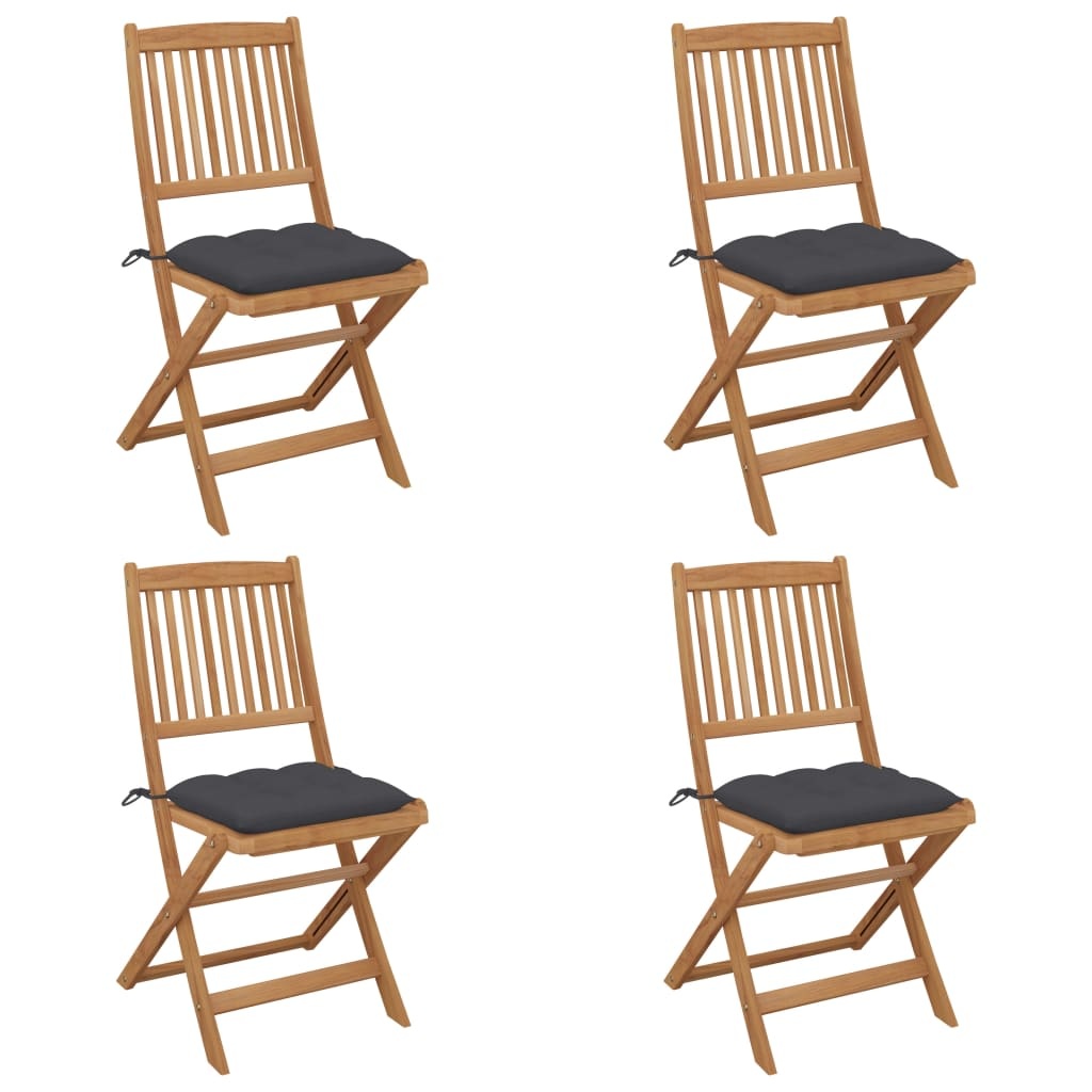 VidaXL Tuinstoelen 4 st inklapbaar met kussens massief acaciahout