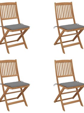 VidaXL Tuinstoelen inklapbaar 4 st met kussens massief acaciahout