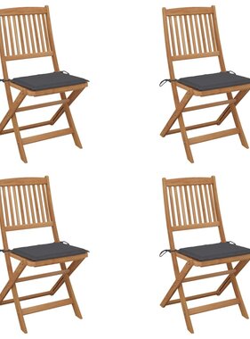 VidaXL Tuinstoelen inklapbaar 4 st met kussens massief acaciahout