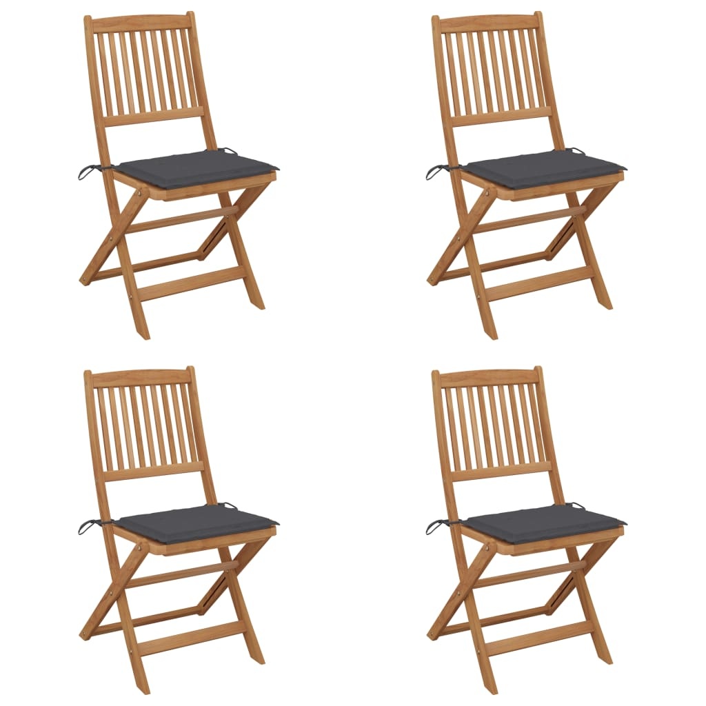 VidaXL Tuinstoelen inklapbaar 4 st met kussens massief acaciahout