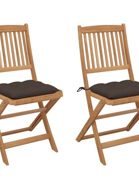 VidaXL Tuinstoelen 2 st inklapbaar met kussens massief acaciahout