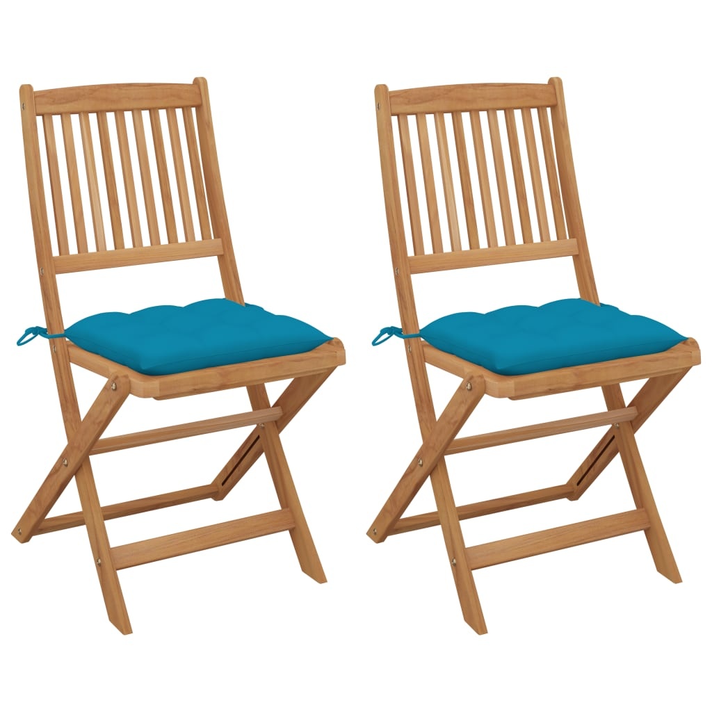 VidaXL Tuinstoelen 2 st inklapbaar met kussens massief acaciahout