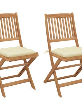 VidaXL Tuinstoelen 2 st inklapbaar met kussens massief acaciahout