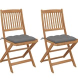 VidaXL Tuinstoelen 2 st inklapbaar met kussens massief acaciahout