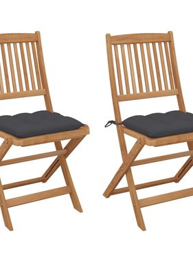 VidaXL Tuinstoelen 2 st inklapbaar met kussens massief acaciahout