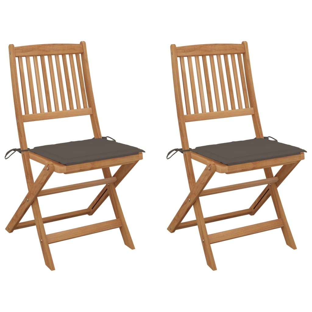 VidaXL Tuinstoelen inklapbaar 2 st met kussens massief acaciahout