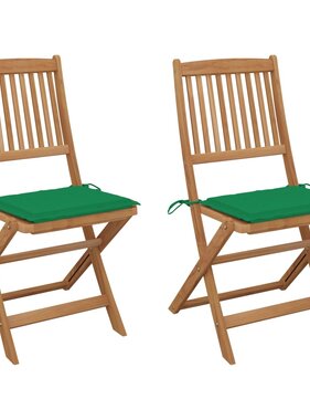 VidaXL Tuinstoelen inklapbaar 2 st met kussens massief acaciahout