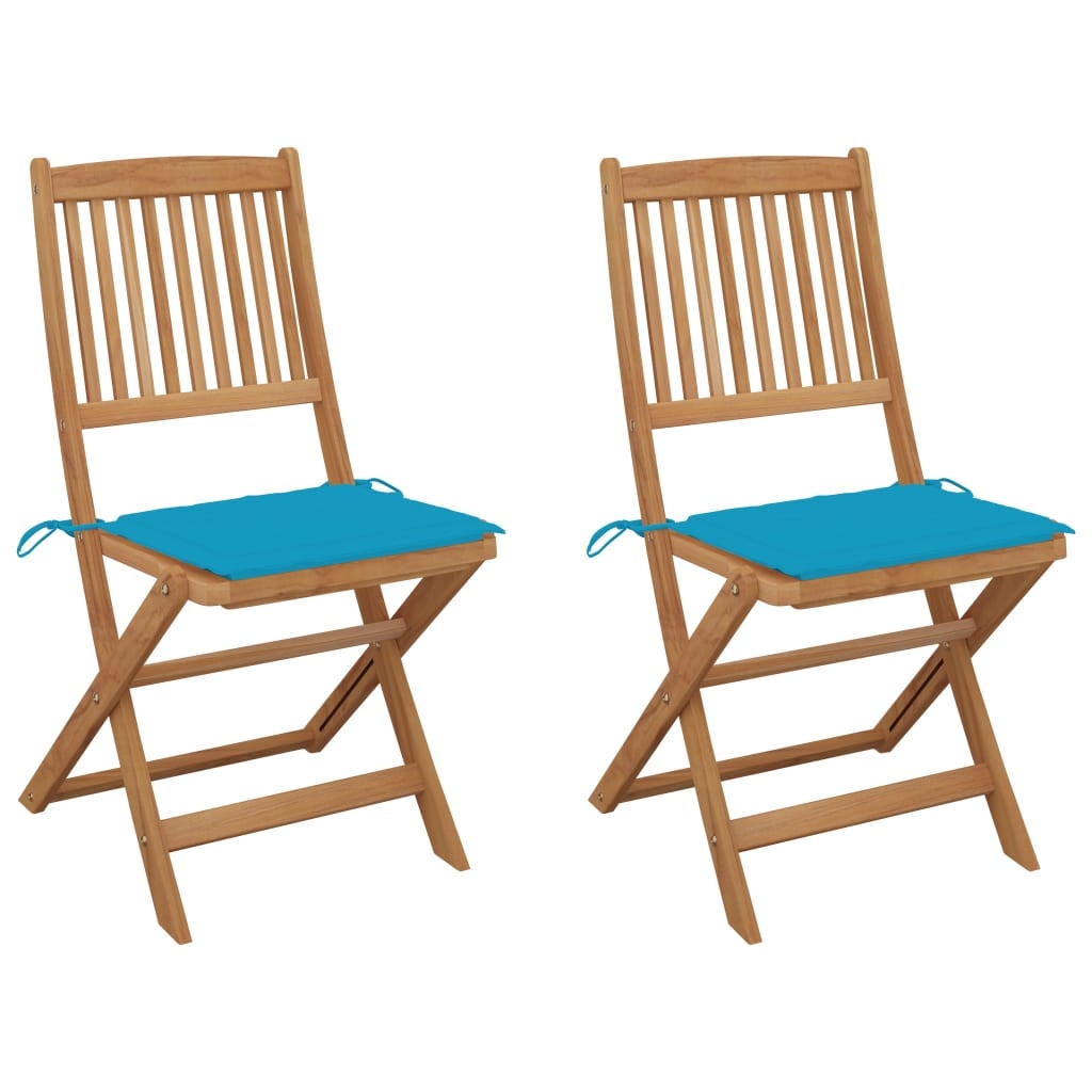 VidaXL Tuinstoelen inklapbaar 2 st met kussens massief acaciahout