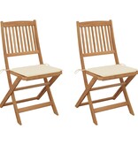 VidaXL Tuinstoelen inklapbaar 2 st met kussens massief acaciahout