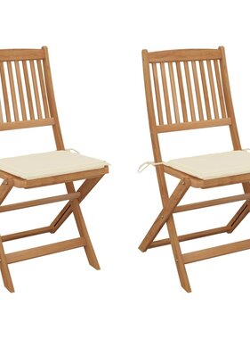 VidaXL Tuinstoelen inklapbaar 2 st met kussens massief acaciahout