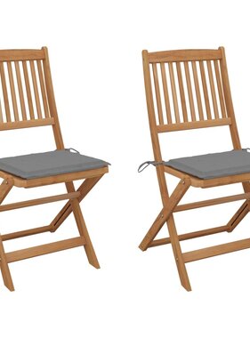VidaXL Tuinstoelen inklapbaar 2 st met kussens massief acaciahout