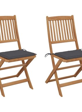 VidaXL Tuinstoelen inklapbaar 2 st met kussens massief acaciahout