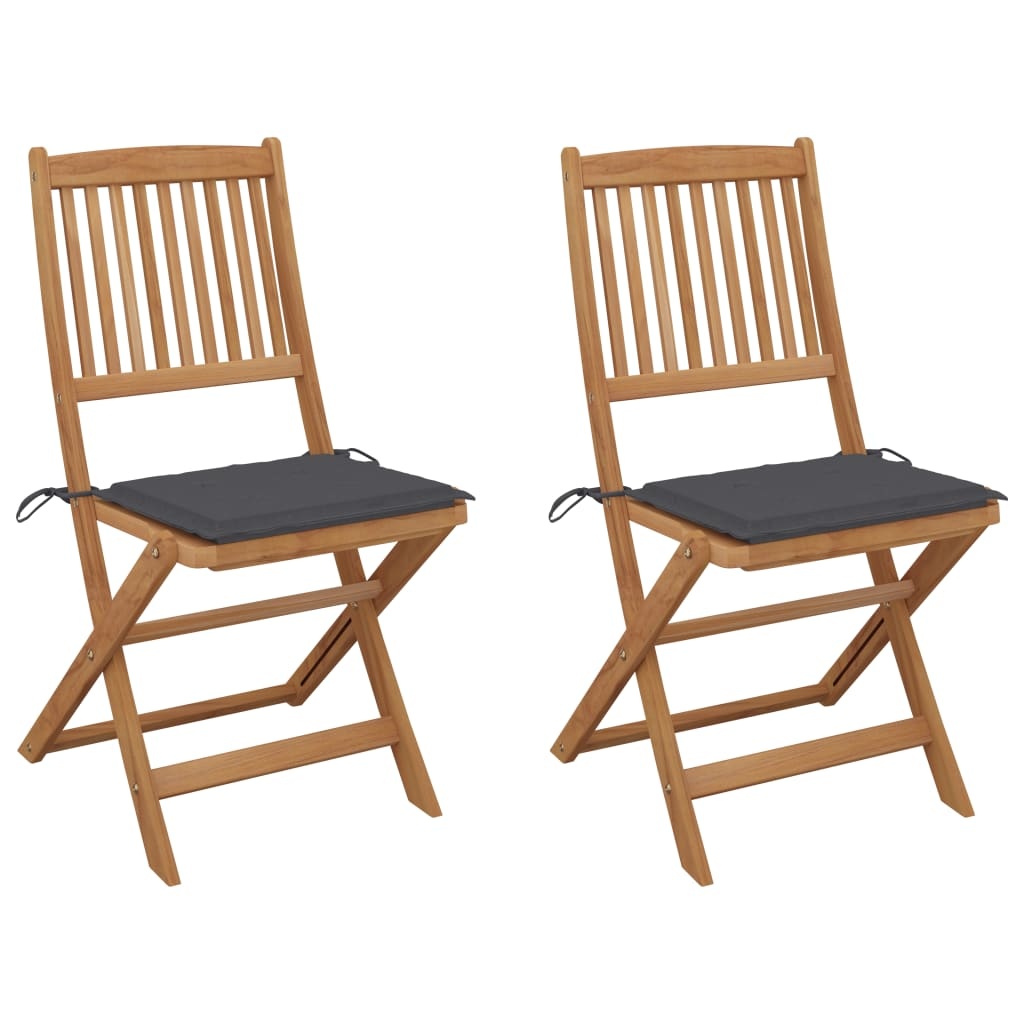 VidaXL Tuinstoelen inklapbaar 2 st met kussens massief acaciahout