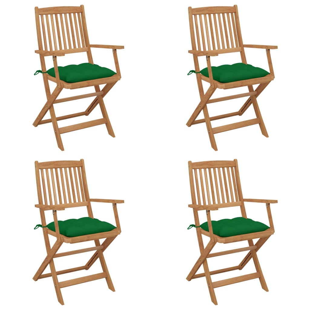VidaXL Tuinstoelen 4 st inklapbaar met kussens massief acaciahout