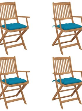 VidaXL Tuinstoelen 4 st inklapbaar met kussens massief acaciahout