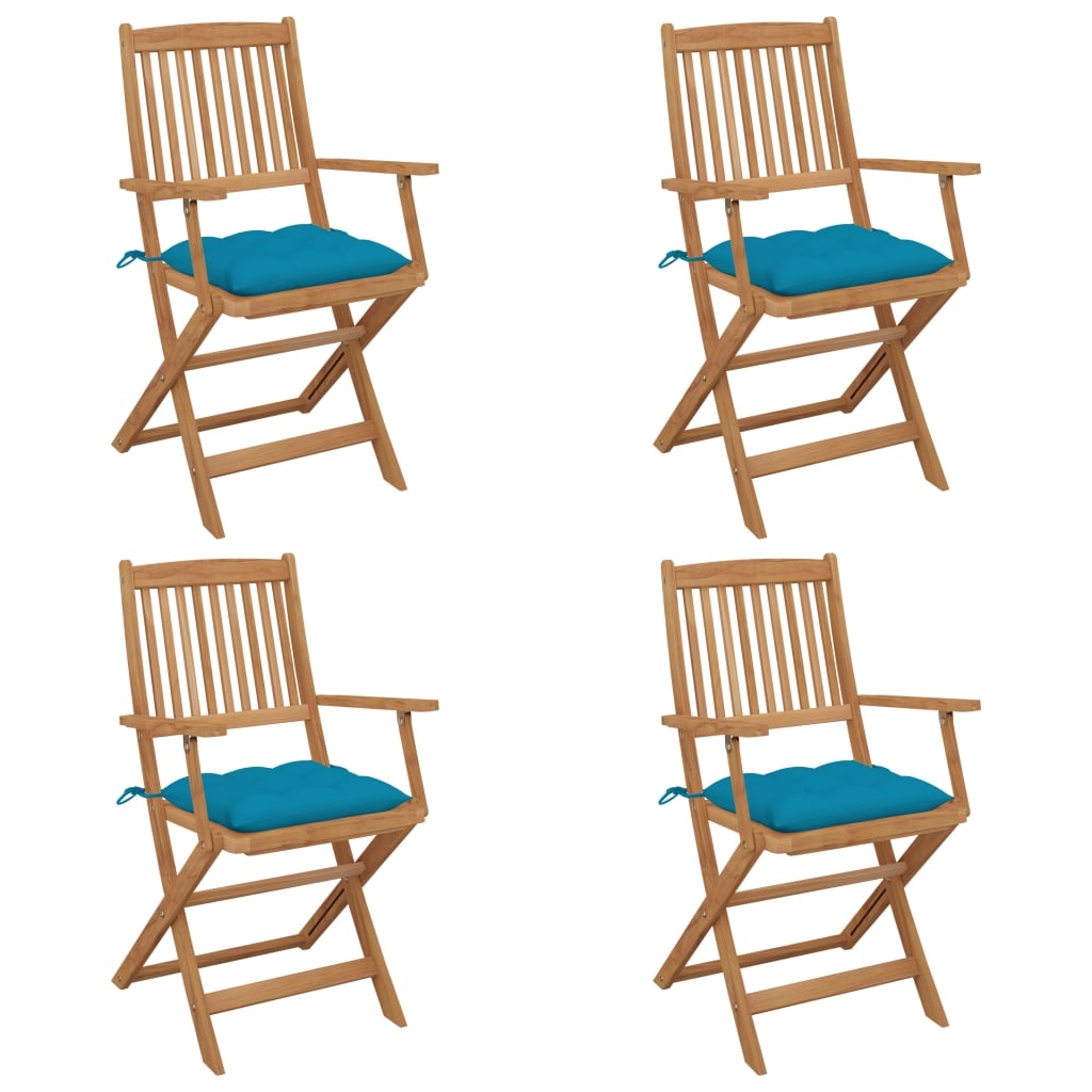 VidaXL Tuinstoelen 4 st inklapbaar met kussens massief acaciahout