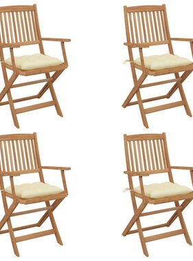 VidaXL Tuinstoelen 4 st inklapbaar met kussens massief acaciahout