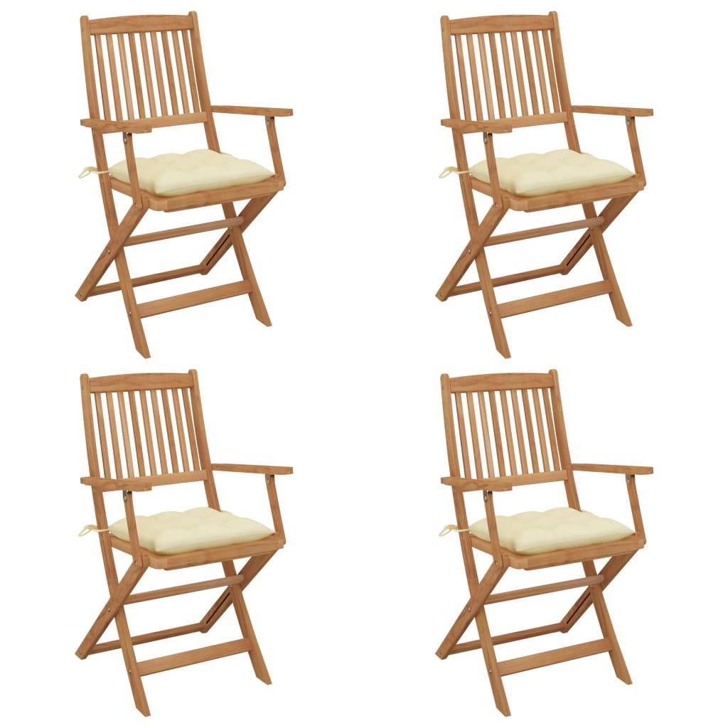 VidaXL Tuinstoelen 4 st inklapbaar met kussens massief acaciahout