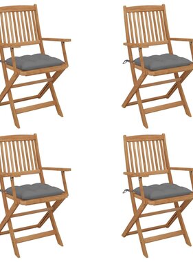 VidaXL Tuinstoelen 4 st inklapbaar met kussens massief acaciahout