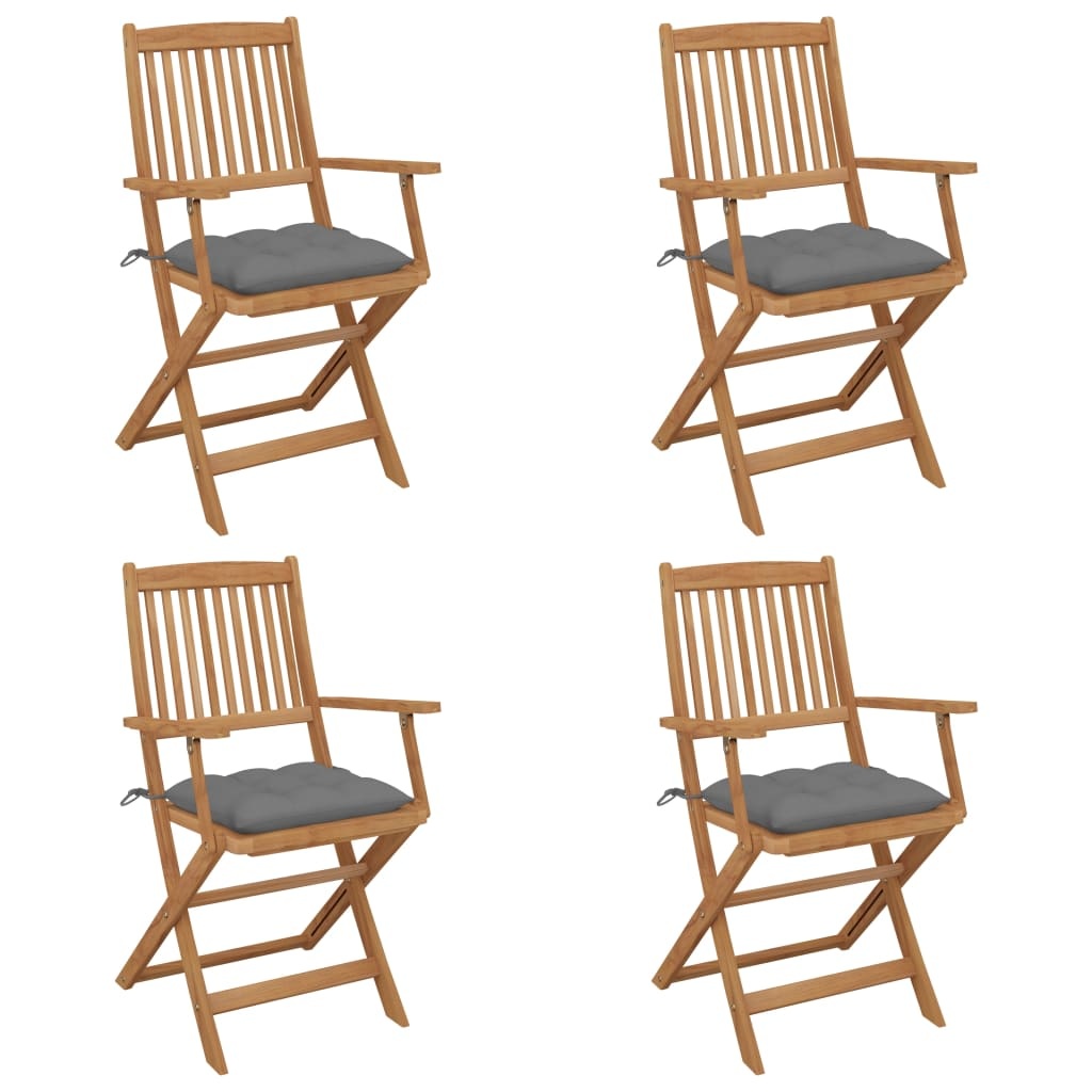 VidaXL Tuinstoelen 4 st inklapbaar met kussens massief acaciahout