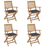 VidaXL Tuinstoelen 4 st inklapbaar met kussens massief acaciahout