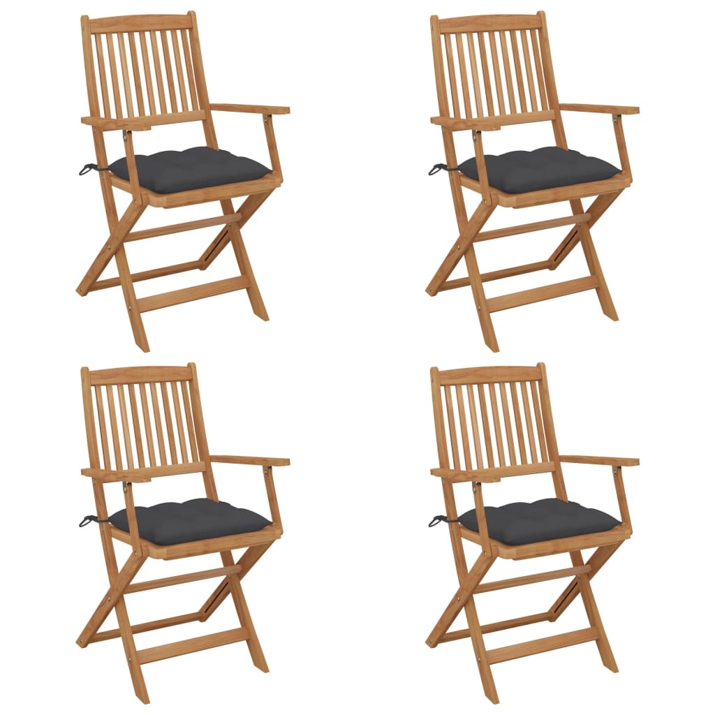 VidaXL Tuinstoelen 4 st inklapbaar met kussens massief acaciahout