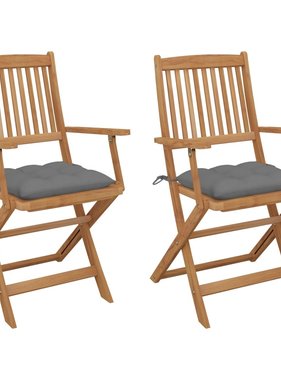 VidaXL Tuinstoelen 2 st inklapbaar met kussens massief acaciahout