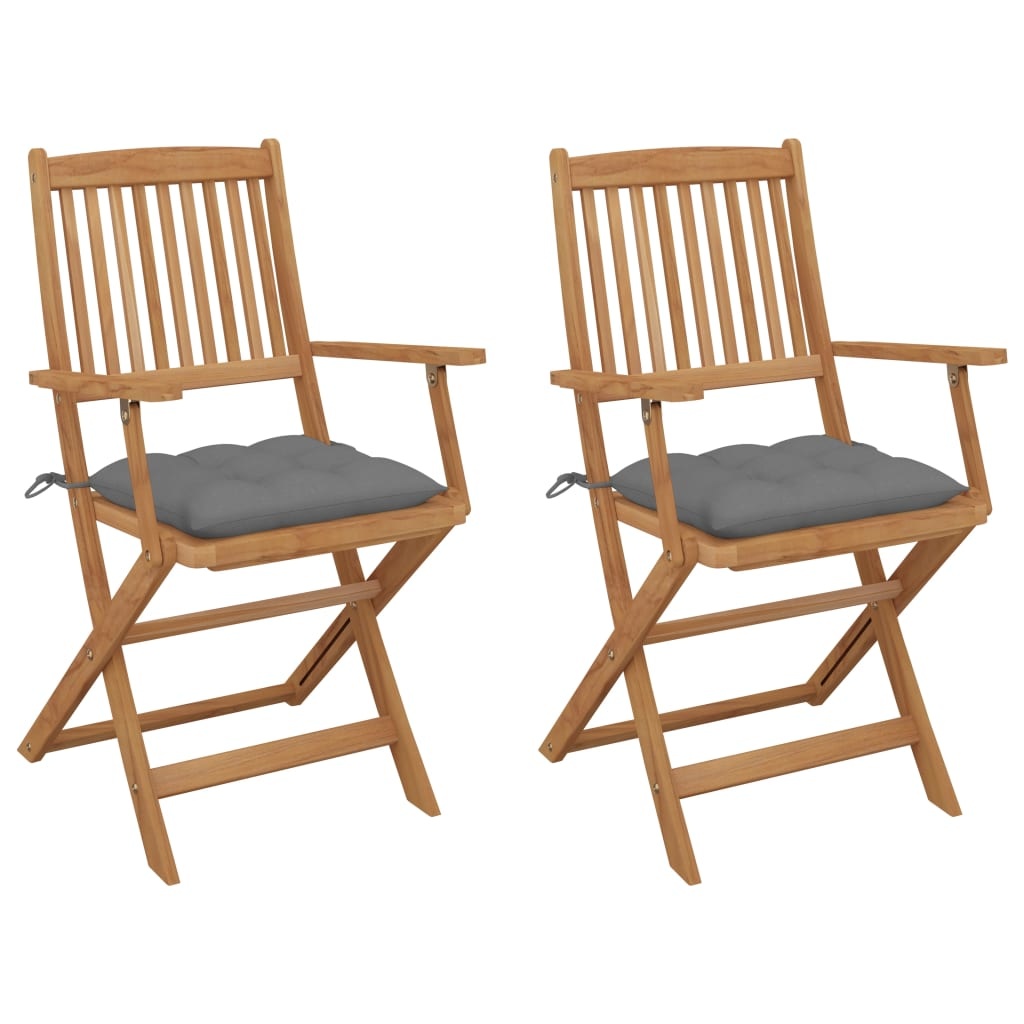VidaXL Tuinstoelen 2 st inklapbaar met kussens massief acaciahout