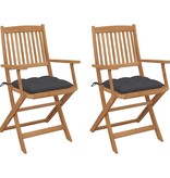 VidaXL Tuinstoelen 2 st inklapbaar met kussens massief acaciahout