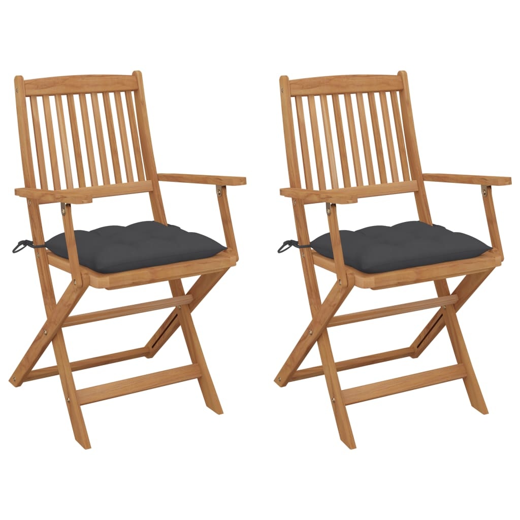 VidaXL Tuinstoelen 2 st inklapbaar met kussens massief acaciahout
