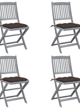 VidaXL Tuinstoelen 4 st inklapbaar met kussens massief acaciahout