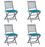 VidaXL Tuinstoelen 4 st inklapbaar met kussens massief acaciahout