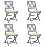 VidaXL Tuinstoelen 4 st inklapbaar met kussens massief acaciahout
