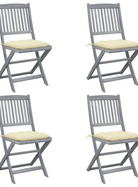 VidaXL Tuinstoelen 4 st inklapbaar met kussens massief acaciahout