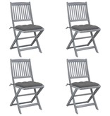 VidaXL Tuinstoelen 4 st inklapbaar met kussens massief acaciahout