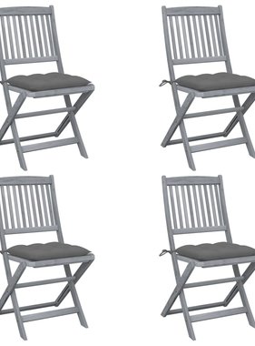 VidaXL Tuinstoelen 4 st inklapbaar met kussens massief acaciahout