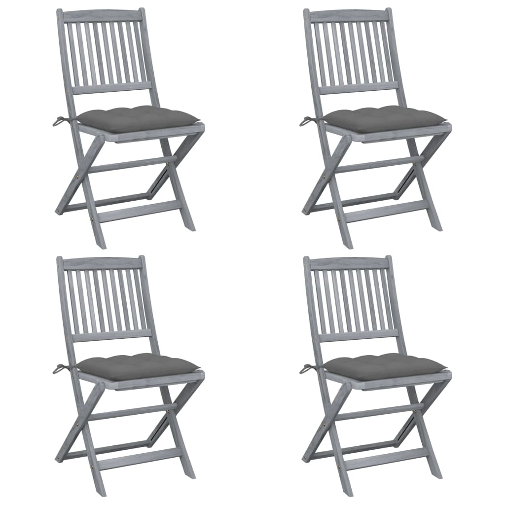 VidaXL Tuinstoelen 4 st inklapbaar met kussens massief acaciahout