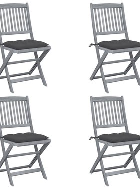 VidaXL Tuinstoelen 4 st inklapbaar met kussens massief acaciahout