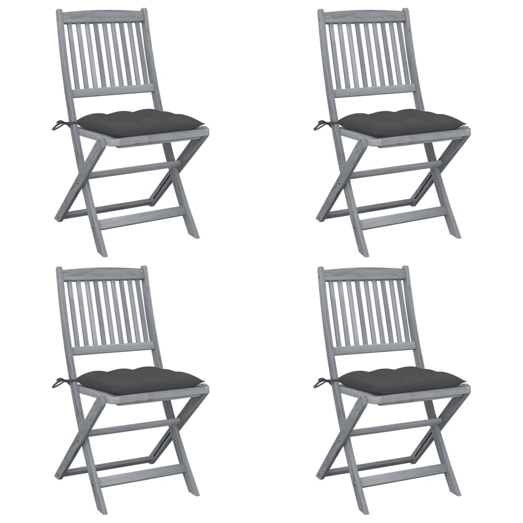 VidaXL Tuinstoelen 4 st inklapbaar met kussens massief acaciahout