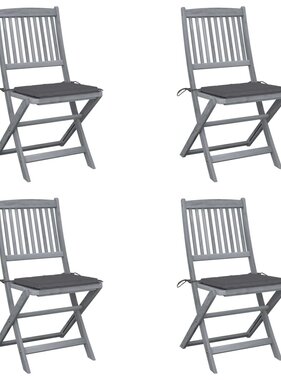 VidaXL Tuinstoelen inklapbaar 4 st met kussens massief acaciahout