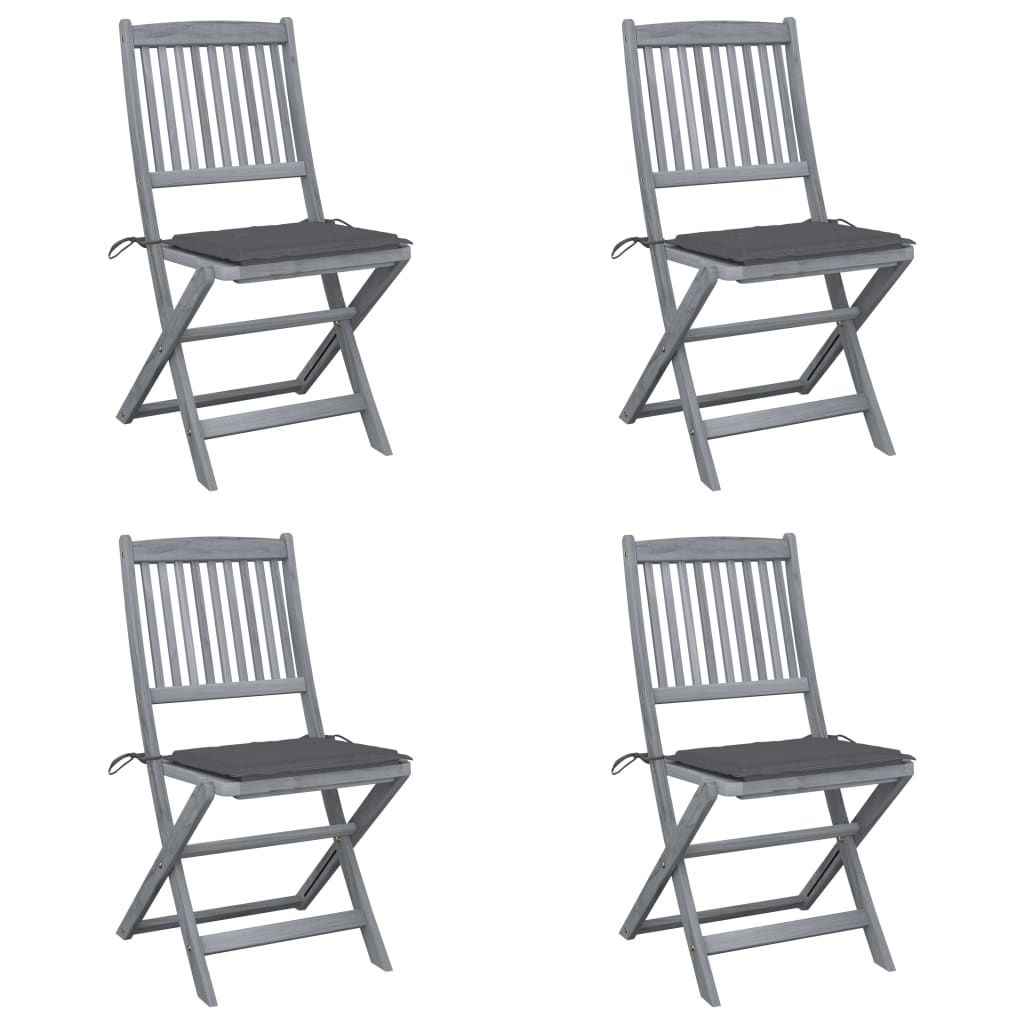 VidaXL Tuinstoelen inklapbaar 4 st met kussens massief acaciahout