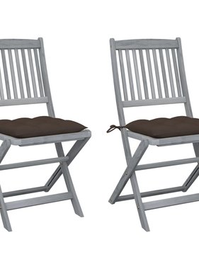 VidaXL Tuinstoelen 2 st inklapbaar met kussens massief acaciahout