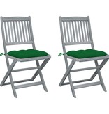 VidaXL Tuinstoelen 2 st inklapbaar met kussens massief acaciahout