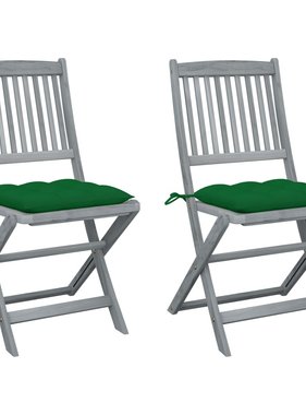 VidaXL Tuinstoelen 2 st inklapbaar met kussens massief acaciahout