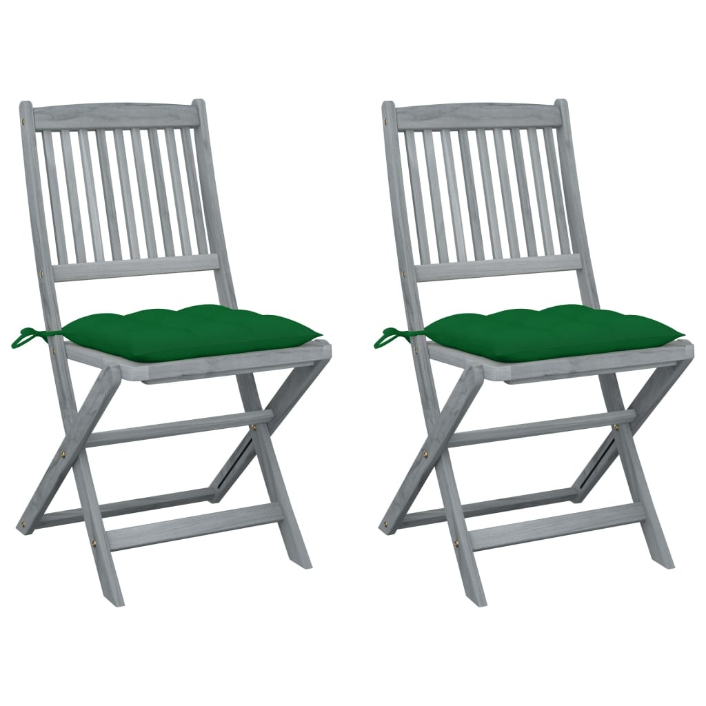 VidaXL Tuinstoelen 2 st inklapbaar met kussens massief acaciahout