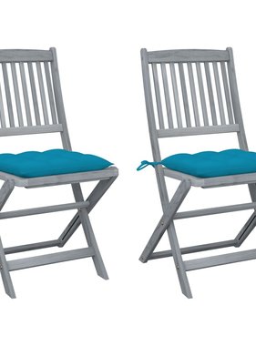 VidaXL Tuinstoelen 2 st inklapbaar met kussens massief acaciahout