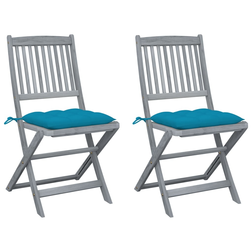 VidaXL Tuinstoelen 2 st inklapbaar met kussens massief acaciahout