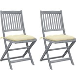 VidaXL Tuinstoelen 2 st inklapbaar met kussens massief acaciahout